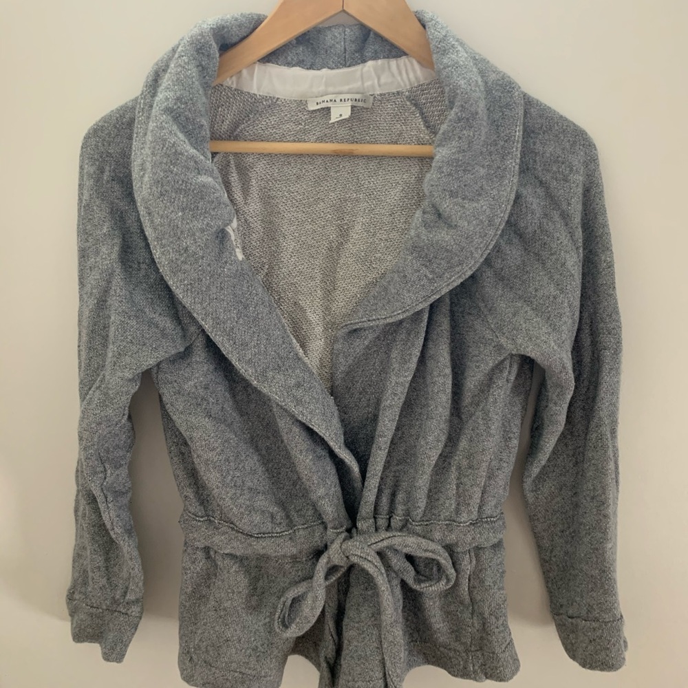 Banana Republic Grey Terry Tie-Front Cardigan